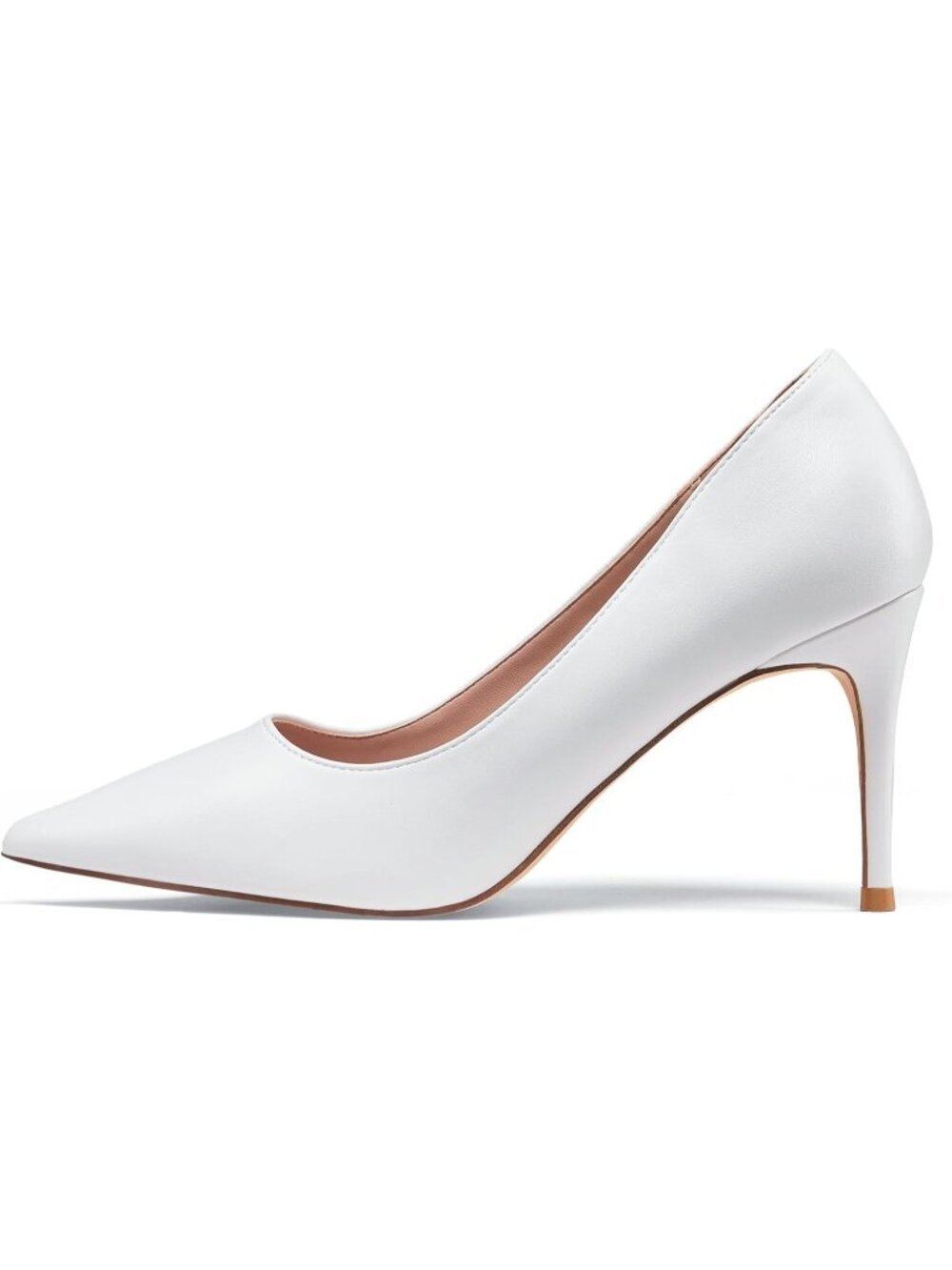 Women's White Tang Classic Point Pull-on Heeled Pumps Leather Closed Toe Shoes